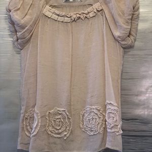 Nordstrom - Nude Sheer Linen Floral Detailed Top